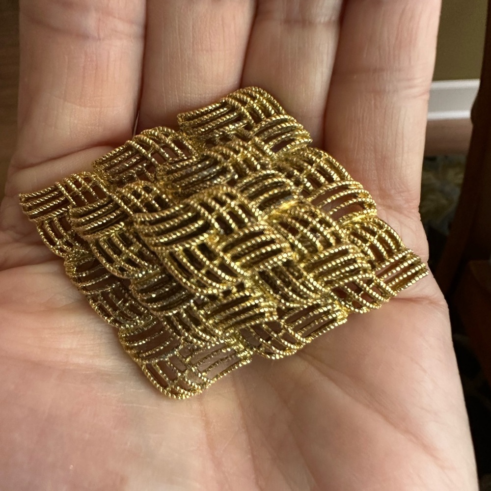 MONET Textured Diamond Weave Shape 2.5" Brooch‎